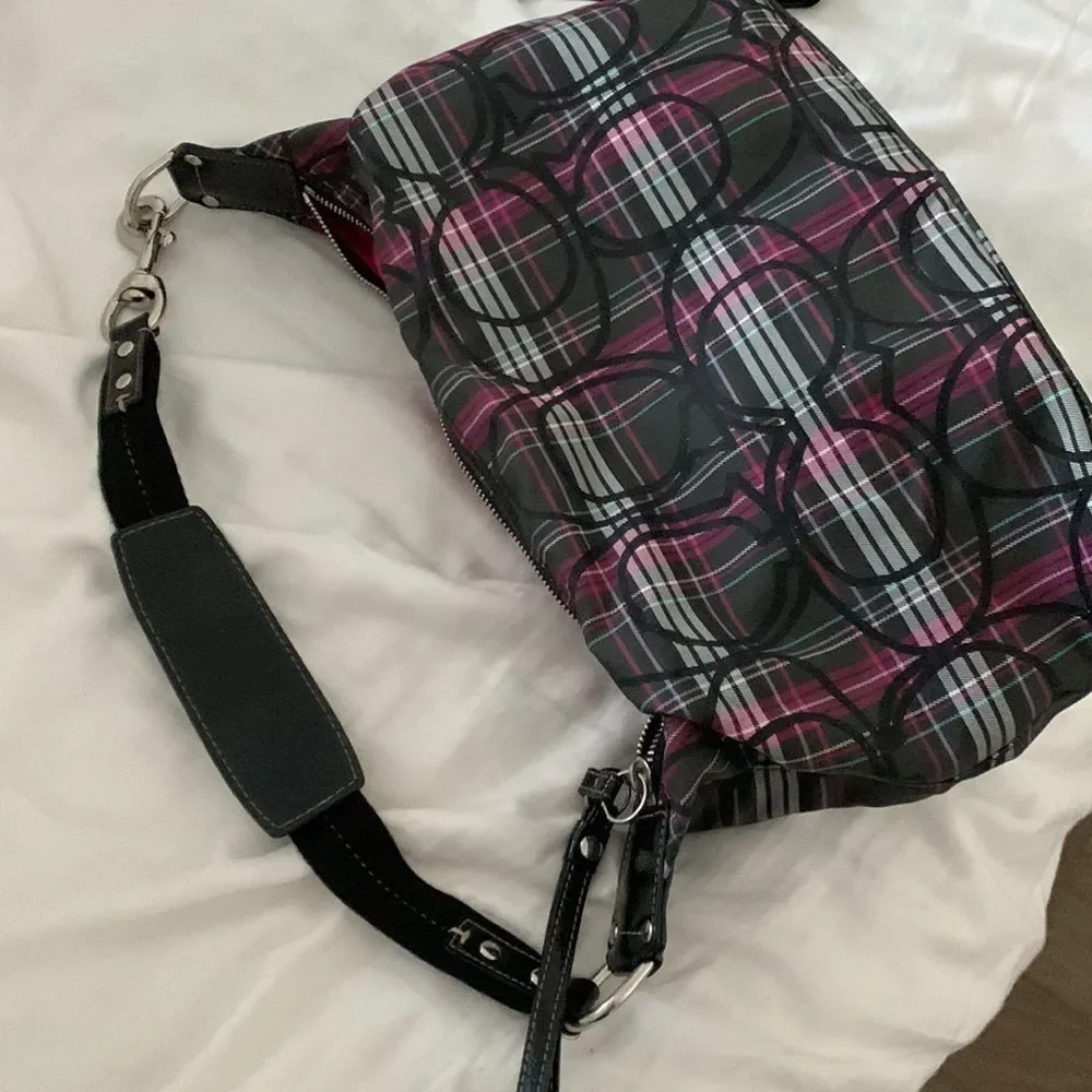 Coach Purse & Matching Wallet: Pink, Black, Grey Plaids with Hints of Glitter - Picture 10 of 16